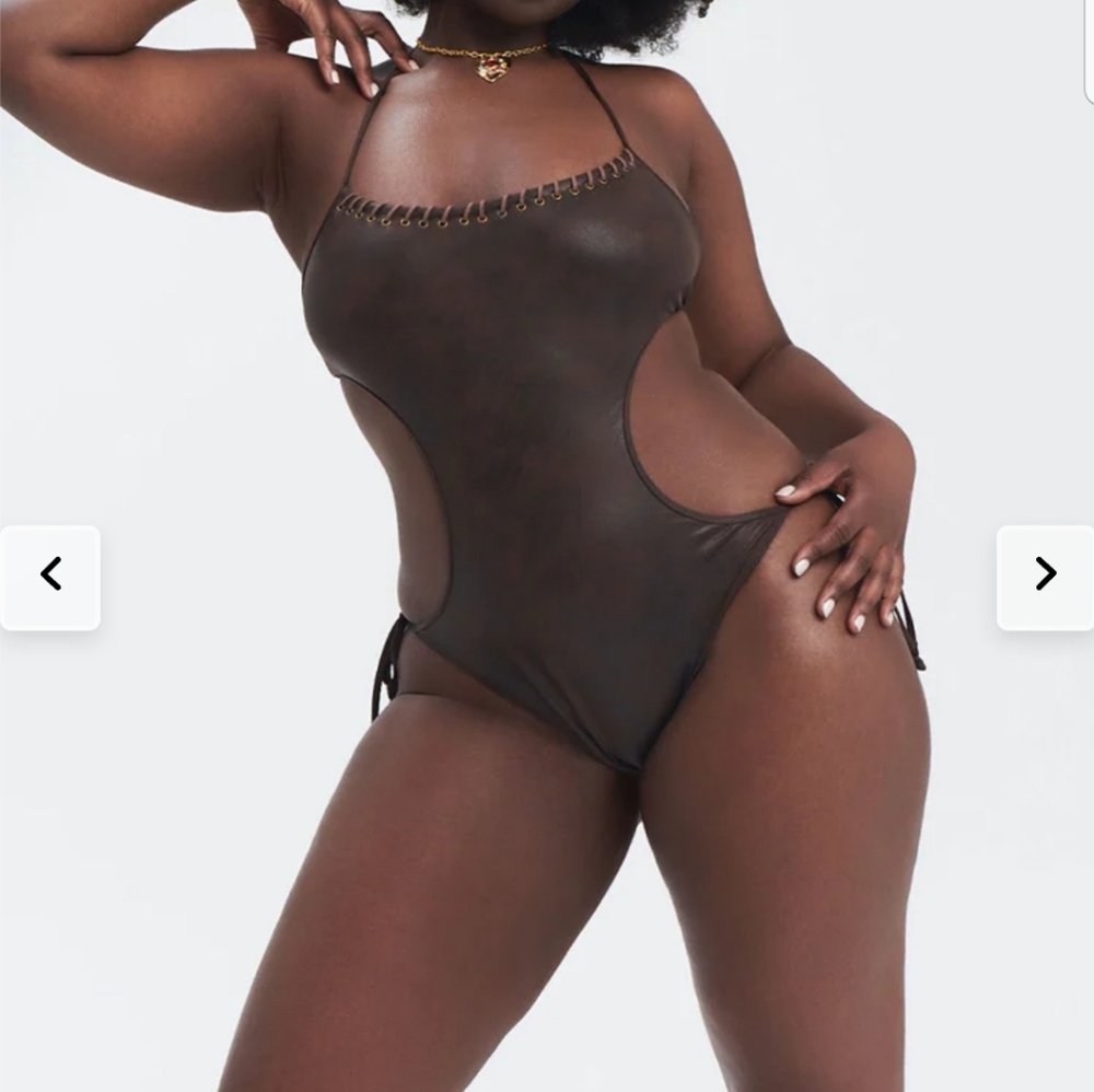 Celeste Leather Look Monokini One Piece Swimsuit.